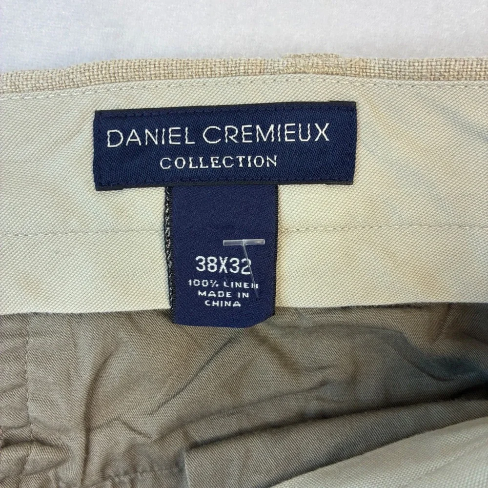 Daniel Cremieux Trousers Mens 38x32 Beige 100% Linen Pleated Straight Leg Pants